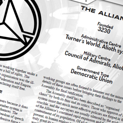 Square image showing part of Alliance symbol and some text from a page of the background section